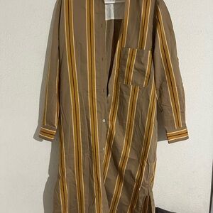 Brown and Yellow Striped Shirt Dress